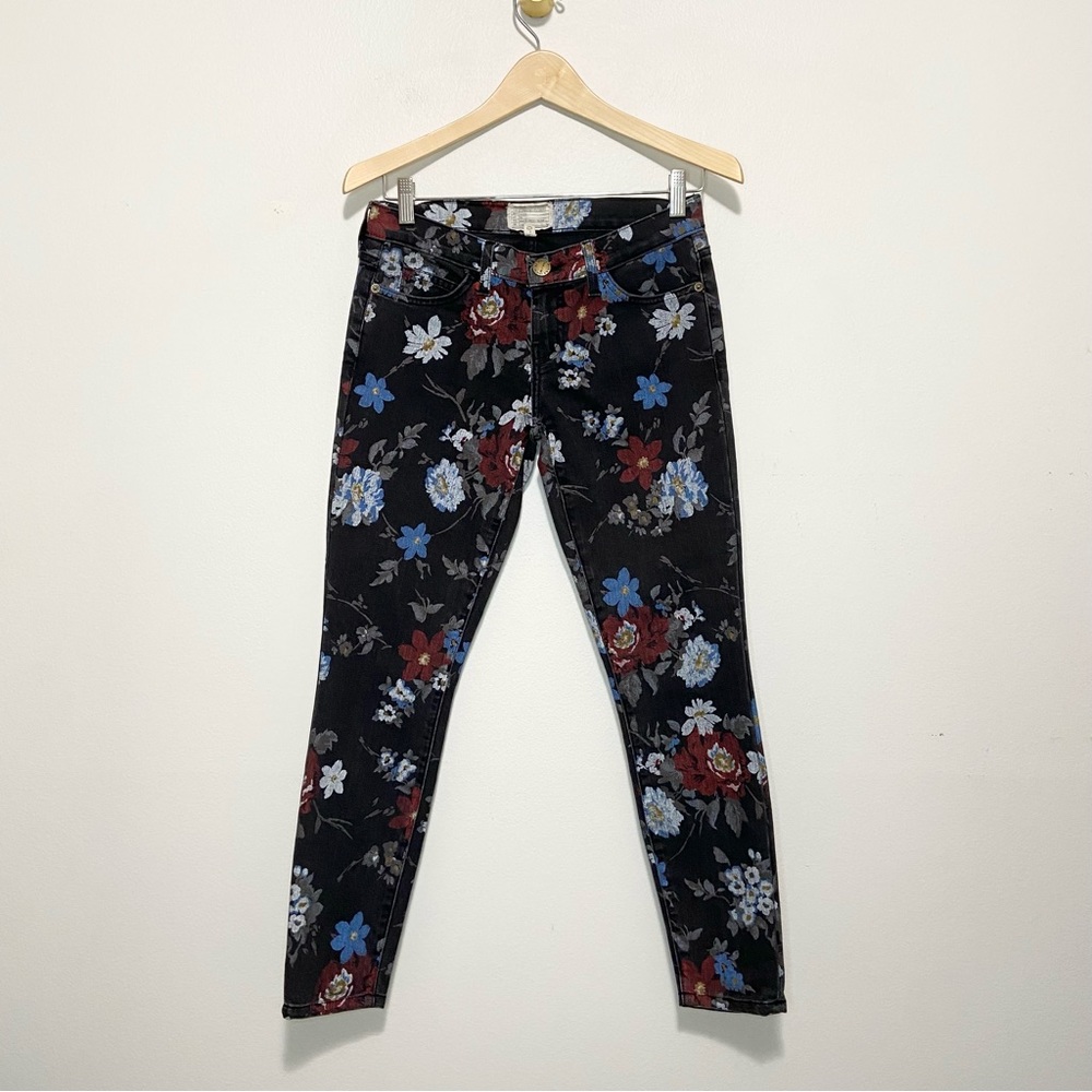 Current/Elliott The Stiletto Black Wild Flower Low Rise Skinny Jeans